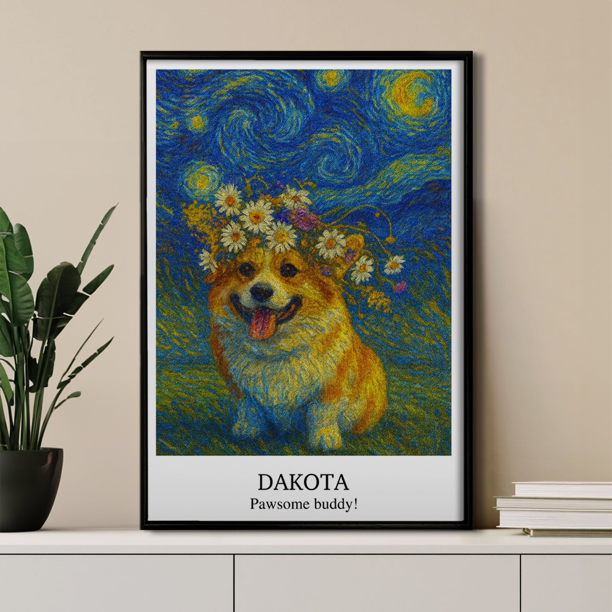 Cielo Estrellado Personalizado Pintura al Óleo Efecto Foto Lienzo con Nombre y Texto Decoración del Hogar Regalo de Cumpleaños para un Amigo de la Familia Amante de las Mascotas
