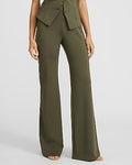 Express Women's Pull-On Signature Ponte High Waisted Flare Trouser in Olive Green