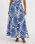 Express Women's Printed High Waisted Side Slit Maxi Skirt in Blue Print