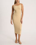 Express Women's Ribbed Scoop Neck Sleeveless Midi Sweater Dress in Golden Cream