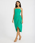 Express Women's Textured Square Neck Wrap Tie Midi Dress in Beryl