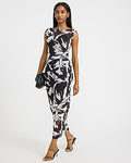 Express Women's Printed Mesh Boat Neck Sleeveless Maxi Dress Small