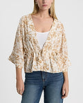 Express Women's Floral Cover-up Sleeve Tie Front Top in Neutral Print