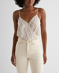Express Women's Satin Pleated Faux Wrap Cami Bodysuit in Sorbet