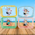 Bolsa de maquillaje impermeable con nombre Personalizada Moda Dibujos animados Chica Lápiz de labios Accesorios de playa Cumpleaños Despedida de soltera Regalo para mujer