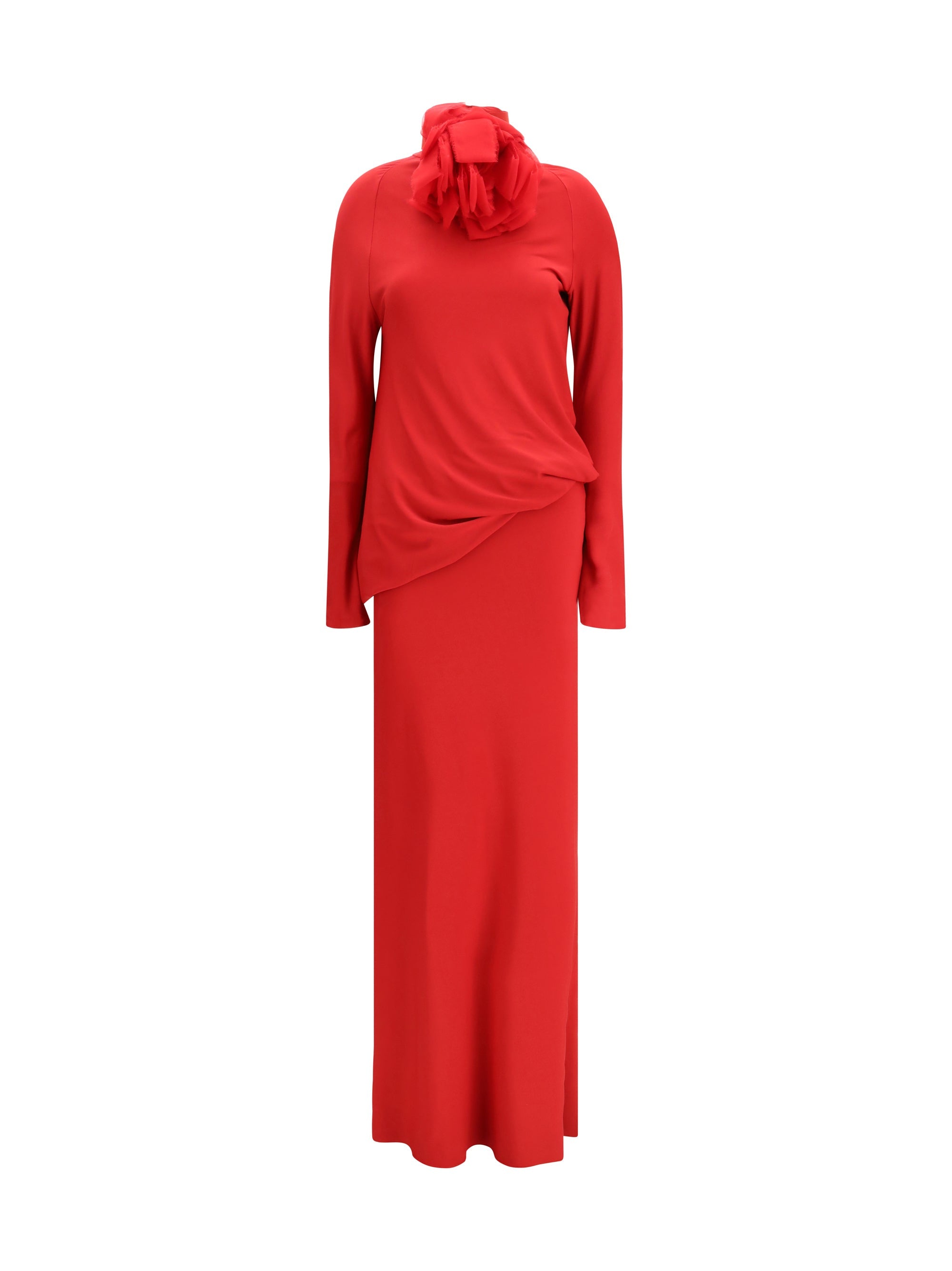 Magda Butrym Open-Back High-Neck Dress — Red