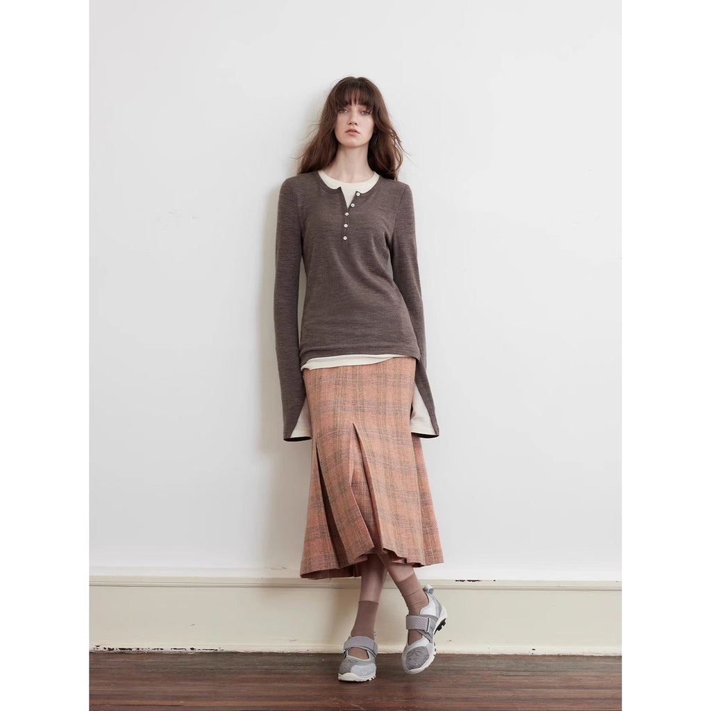 Letter from Munich elastic skin-friendly all-wool sweater women's long-sleeved slimming fake two-piece crop top