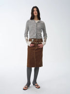 Early Spring Sun Retro Distressed Flocked Denim Straight Skirt Side Zipper Slit Skirt