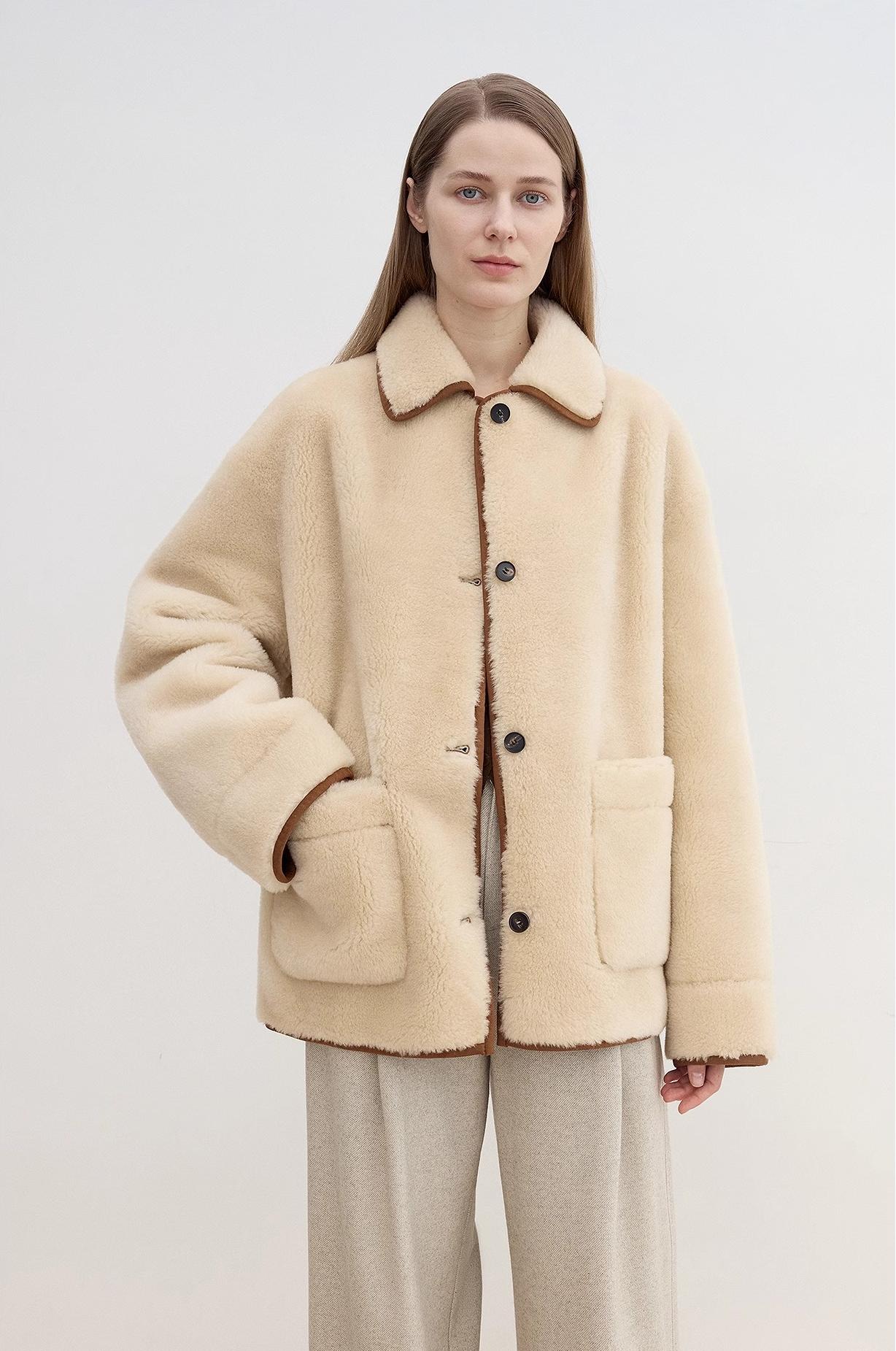 Winter Concerto Lapel Wool Artificial Compound Suede Vintage Contrast Colored Shearling Coat