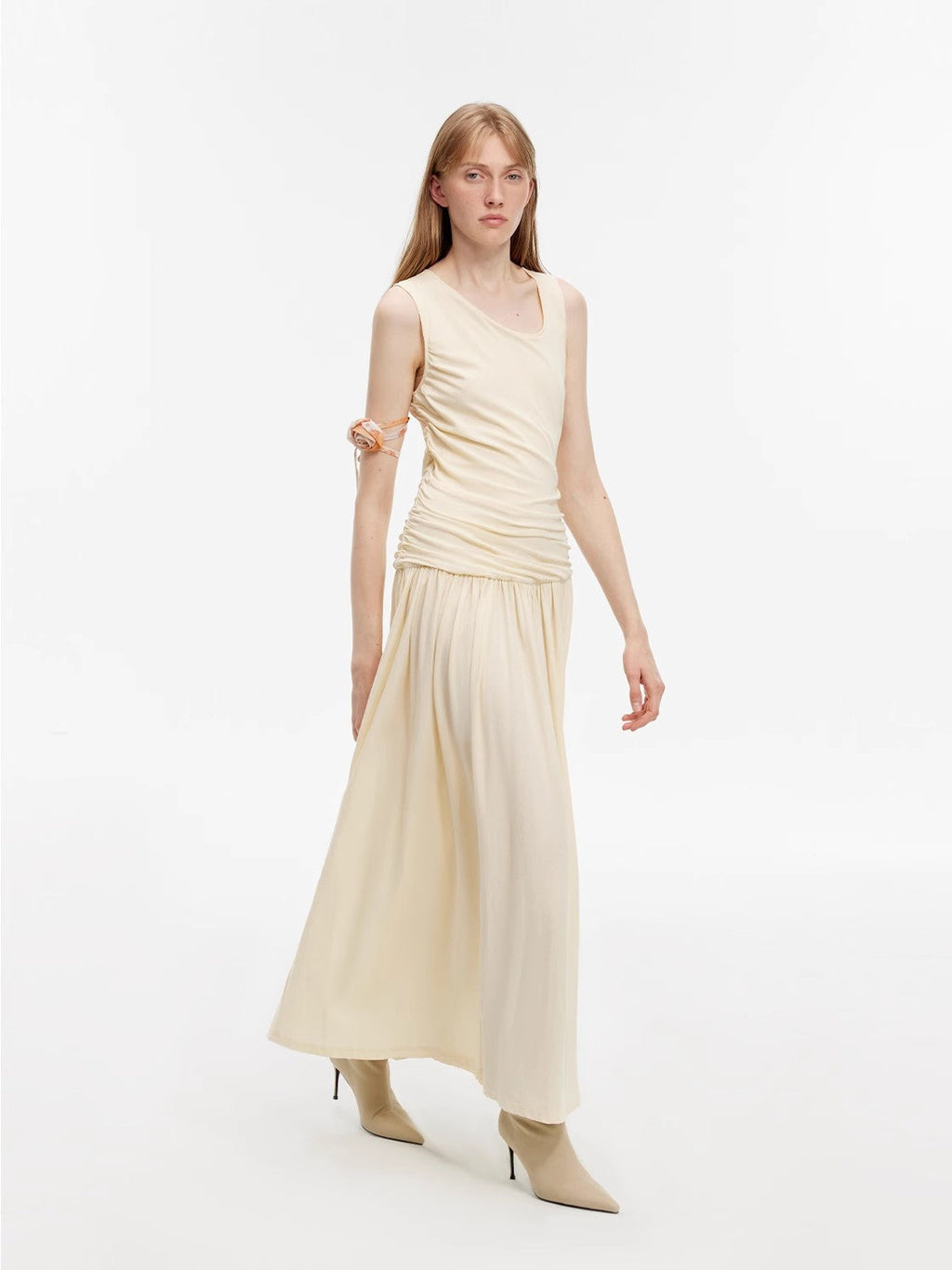 Casual Commuting light luxury mercerized cotton special-shaped collar waist irregular lazy long dress