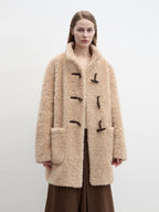 Light and wandering imported Lagon style curly shearling velvet stick button stand collar jacket