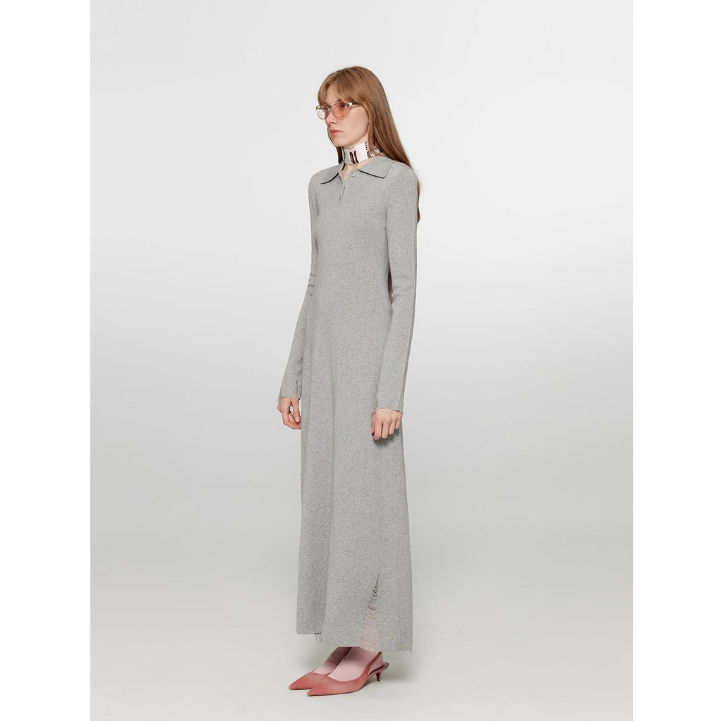 Spring Muse Merino Wool / Exquisite Polo Collar Waist-cinching Knit A-line Dress for Women