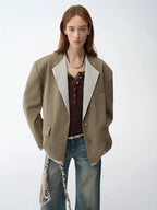London Diaryold money style contrasting lapel wool blazer