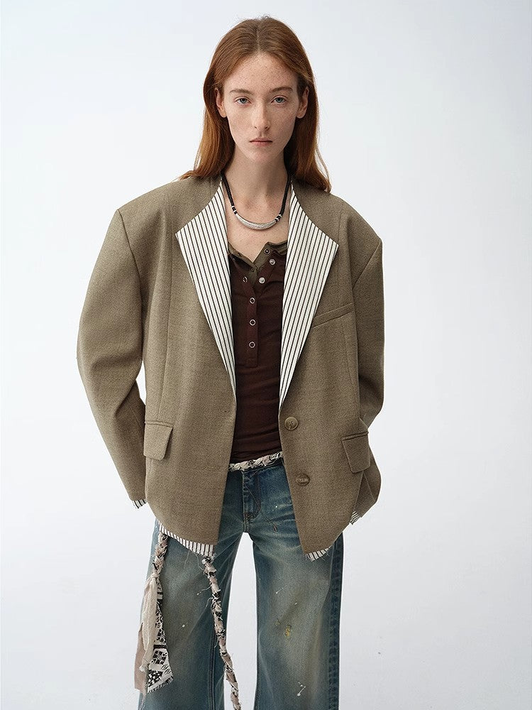 London Diaryold money style contrasting lapel wool blazer