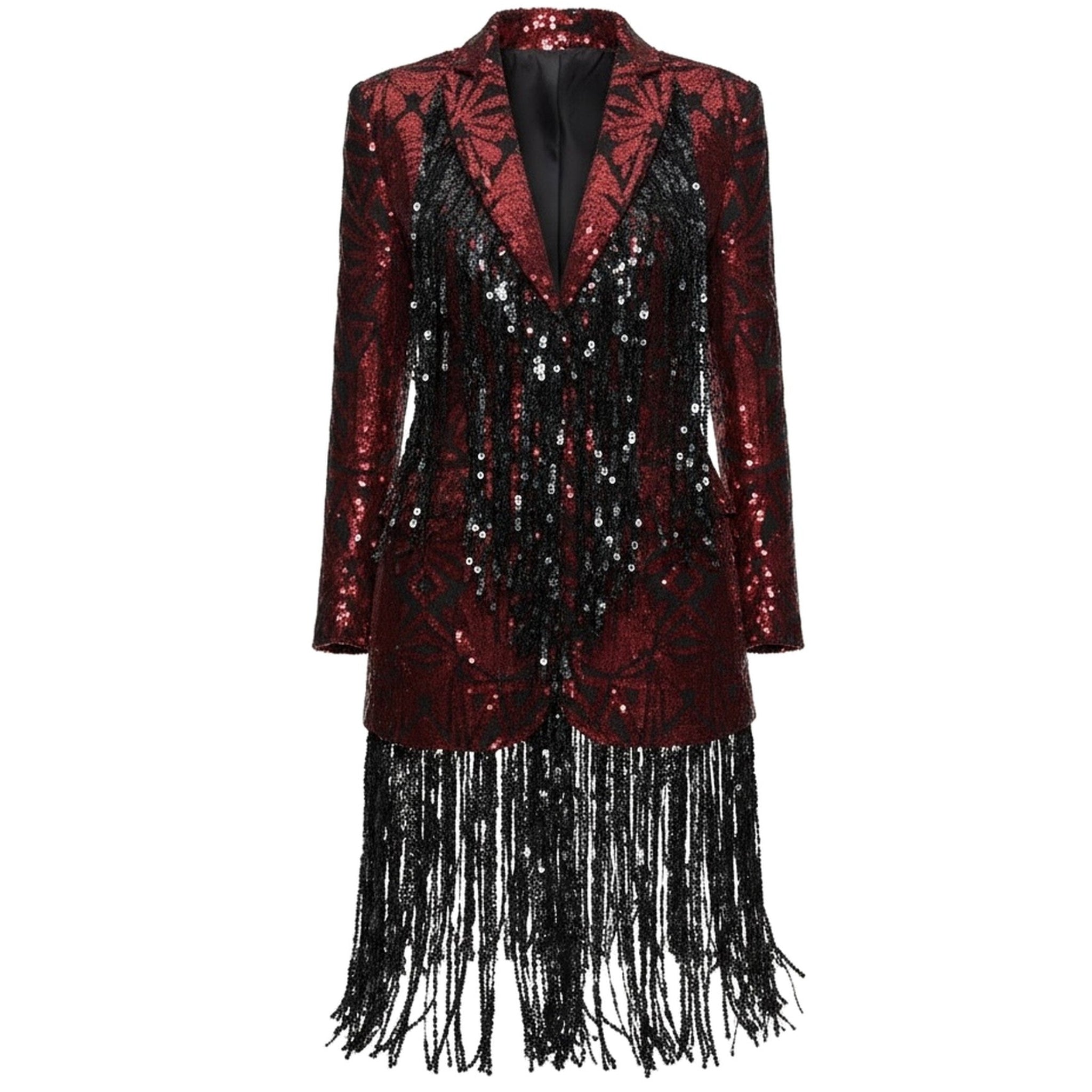 Red & Black Sequin Fringe Jacket