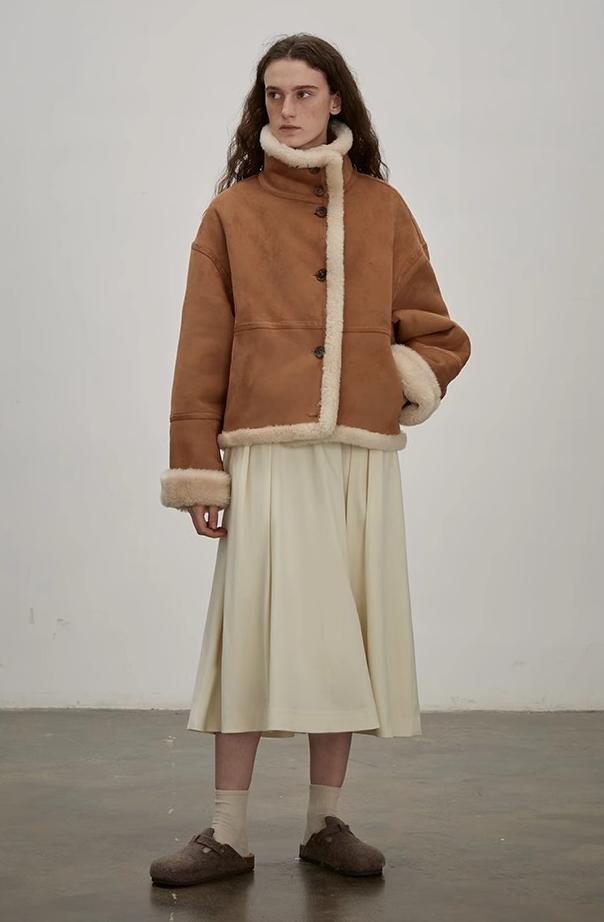Makino Traveler Motorcycle  Reversible Wool And Artificial Compound Suede Shearling  jacket