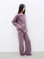 Half-Ripe Winter Cashmere Comfortable Loose-Fit Crewneck Sweater and Straight-Leg Knit Pants Set
