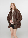 Rebel Vintage distressed waxed silhouette lapel leather jacket