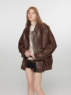 Rebel Vintage distressed waxed silhouette lapel leather jacket