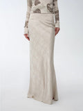 Light and breezy retro bias-cut linen blended straight fishtail maxi skirt