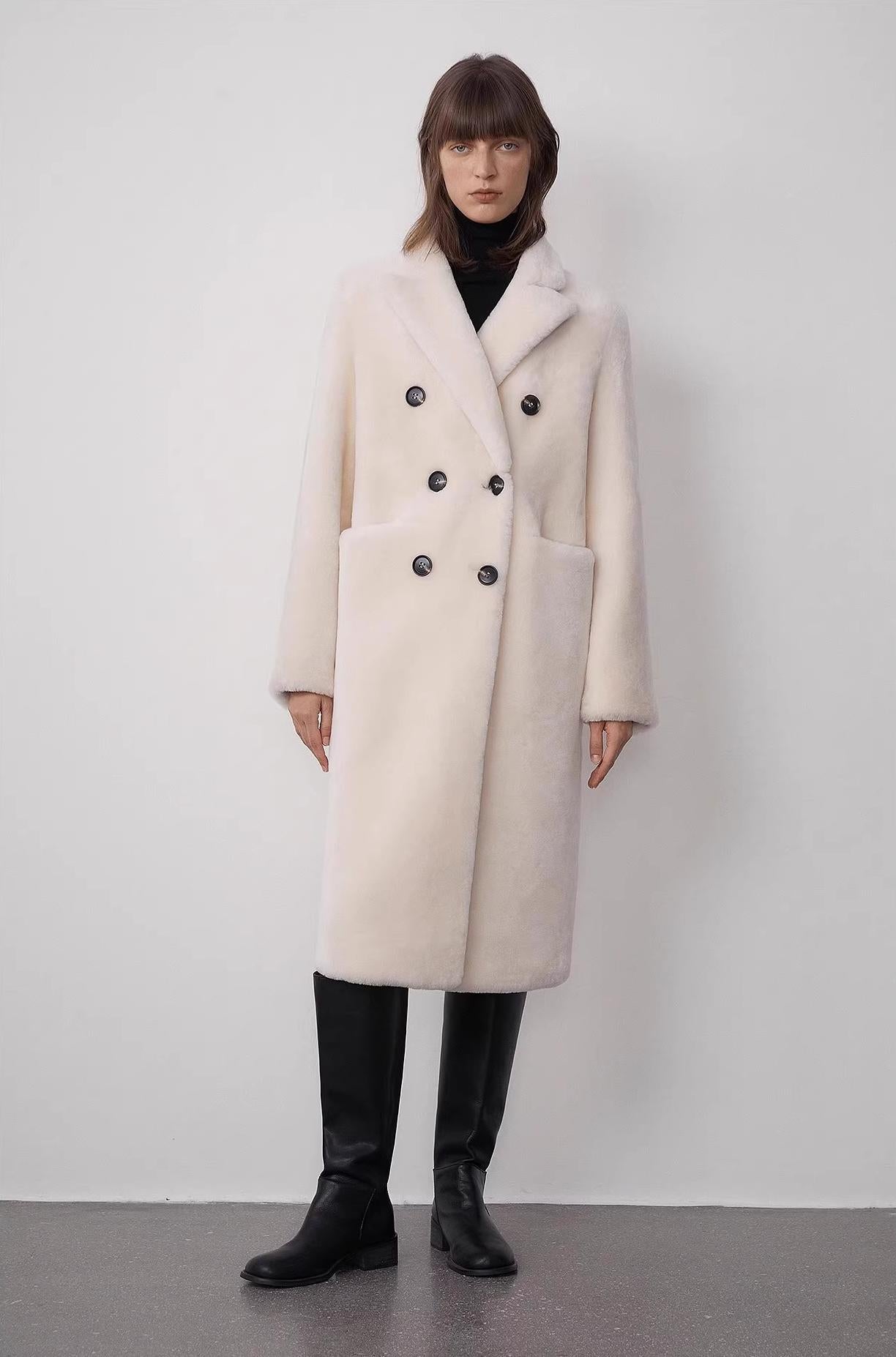 Korean Drama Ace Merino mid-length sheepskin coat
