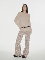 Warm Women's Formula French simple and versatile merino wool blended one-neck off-the-shoulder sweater