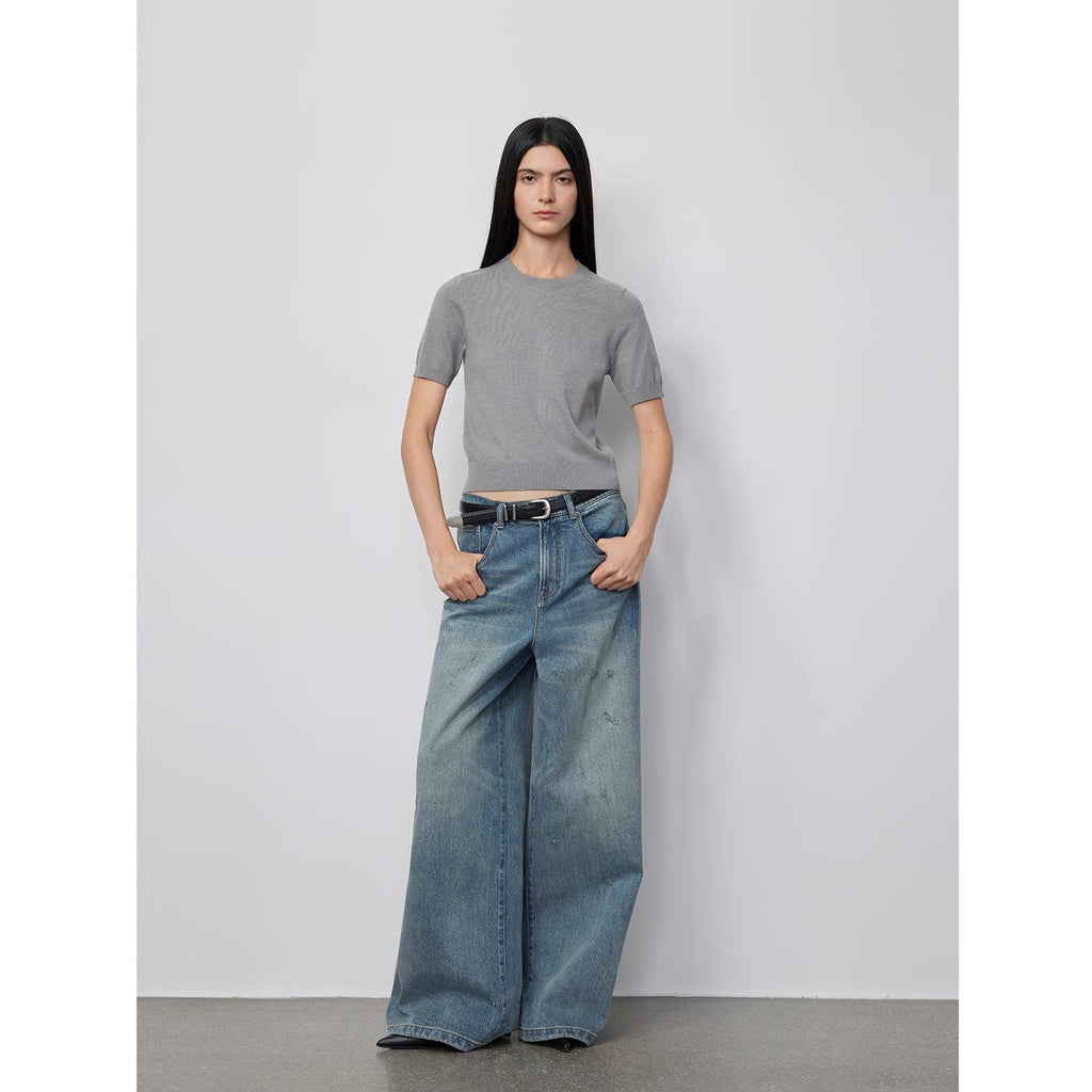 90 Street Retro Washed Distressed Straight Leg Wide Leg Low Crotch Jeans Women's Loose Pants