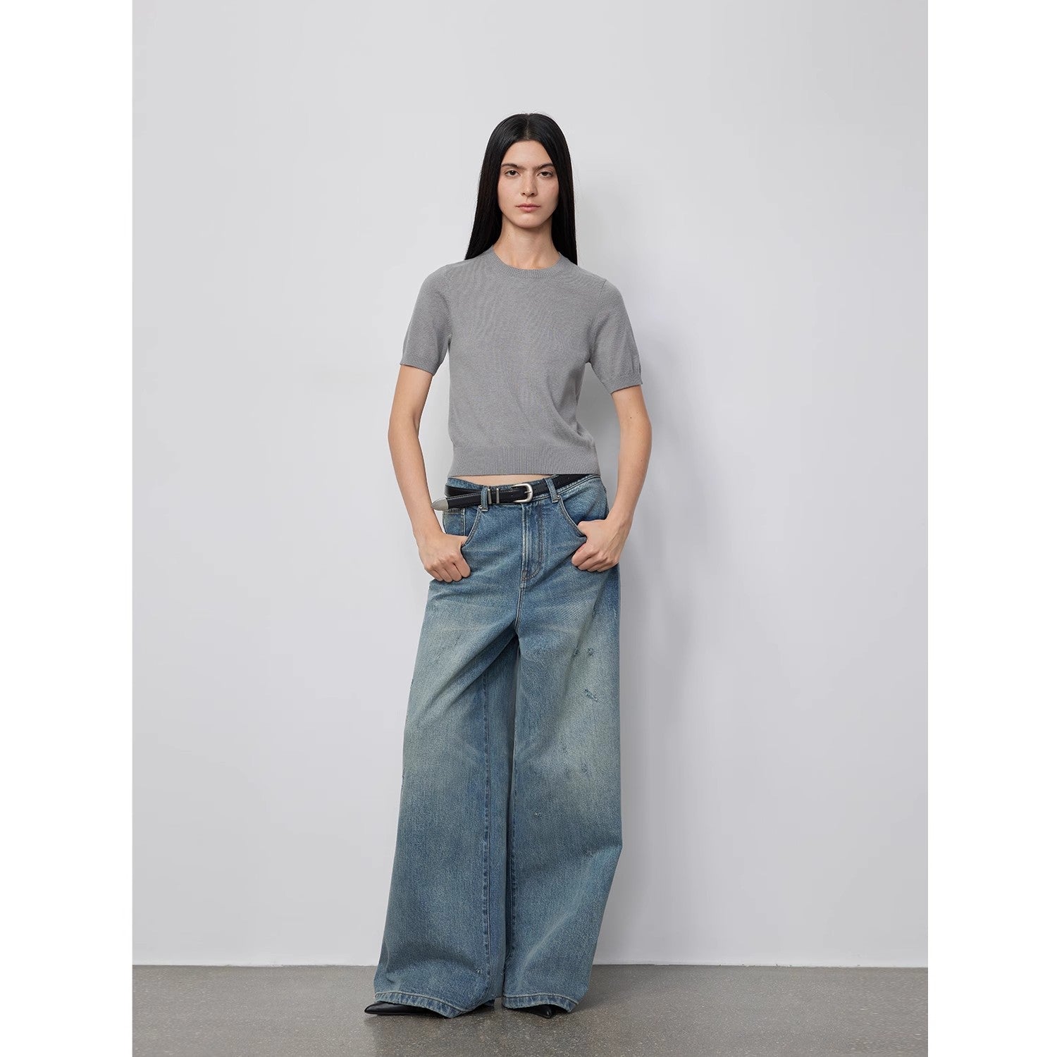 90 Street Retro Washed Distressed Straight Leg Wide Leg Low Crotch Jeans Women's Loose Pants