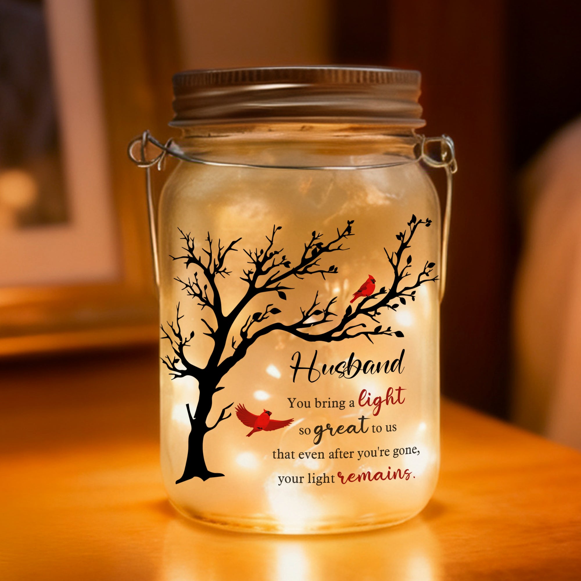 Árbol conmemorativo personalizado Tarro de masón cardenal brillante con apodo y texto Decoración para el hogar Regalo de simpatía por la pérdida de papá Mamá