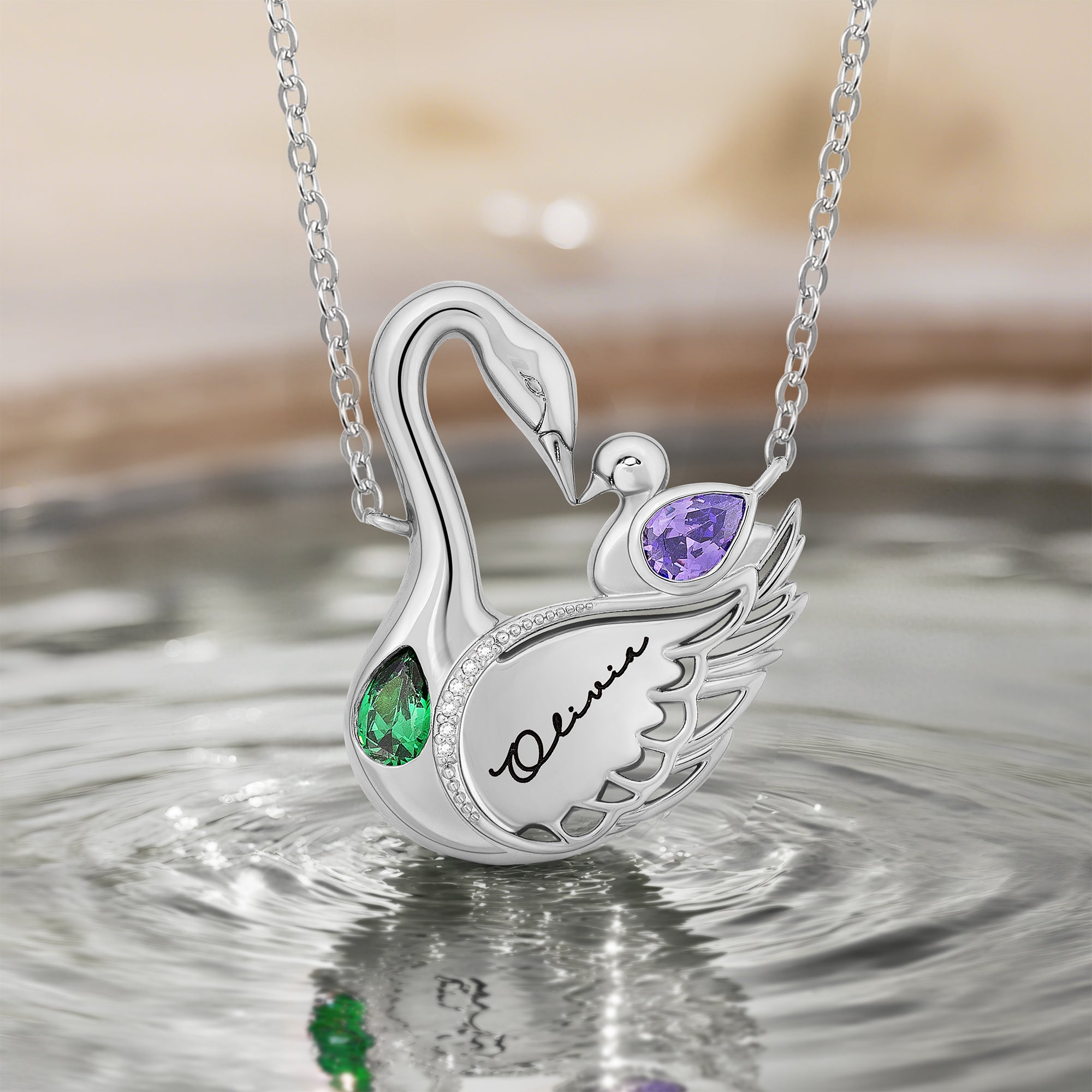 Collar Cisne Personalizado Nueva Mamá y Bebé con Piedra de Nacimiento y Tarjeta Cumpleaños Aniversario Navidad Primer Regalo del Día de la Madre para Mujer