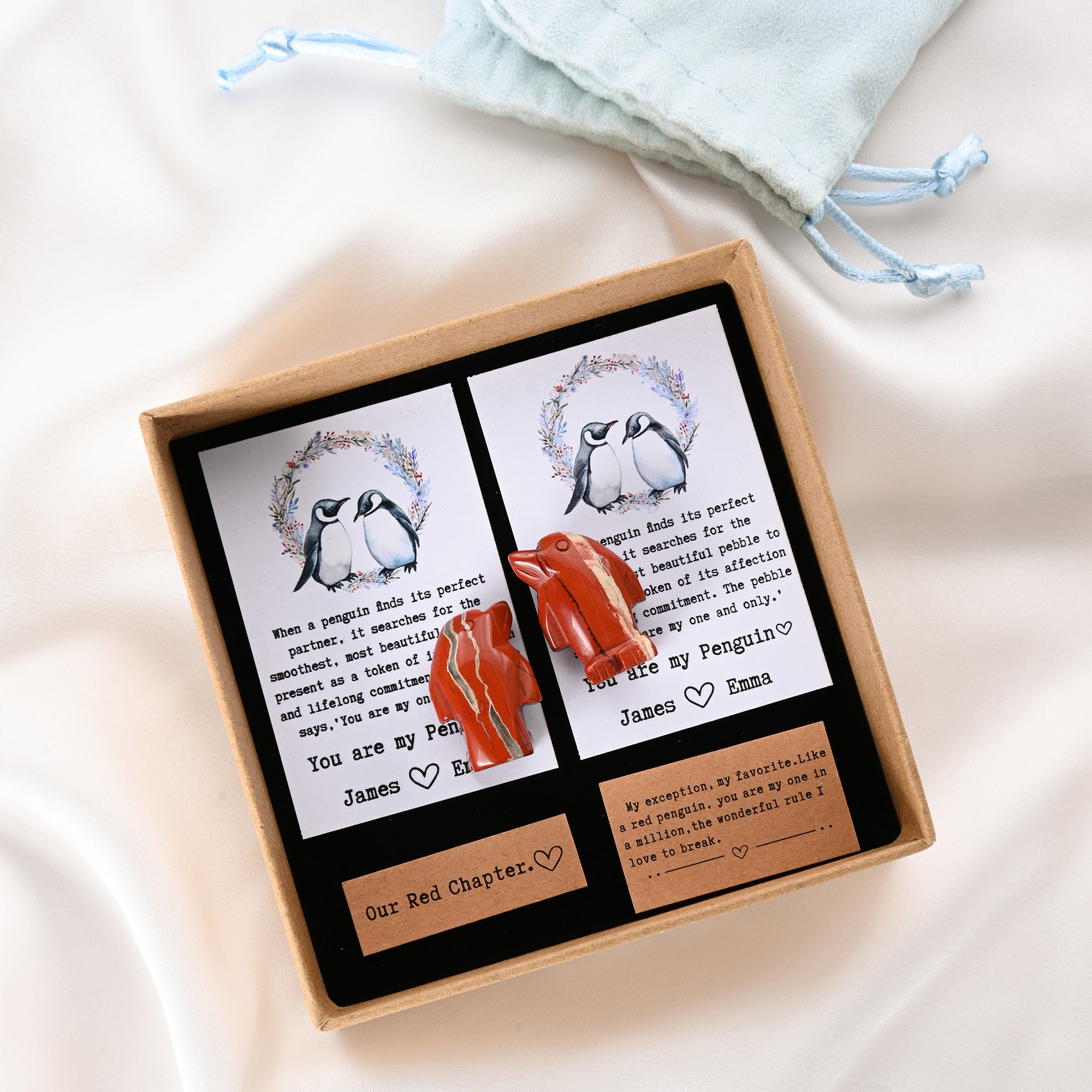 Personalizado You Are My Penguin Diseño Pingüino Rojo Guijarro con Tarjeta Bolsa de Terciopelo y Caja de Regalo Regalo de Cumpleaños Aniversario para Parejas