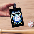 Etiqueta de equipaje de béisbol personalizada con nombre y número Accesorios de viaje Cumpleaños Vacaciones Regalo de equipo para los amantes de los jugadores de béisbol