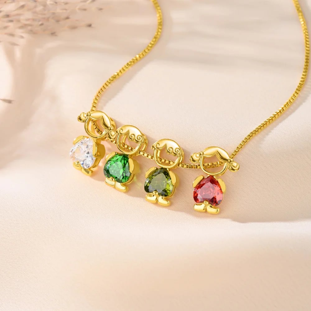 Collar personalizado de plata de ley con contorno de niño y niña y 1 a 6 piedras de nacimiento regalo de cumpleaños y aniversario para mujeres y niños