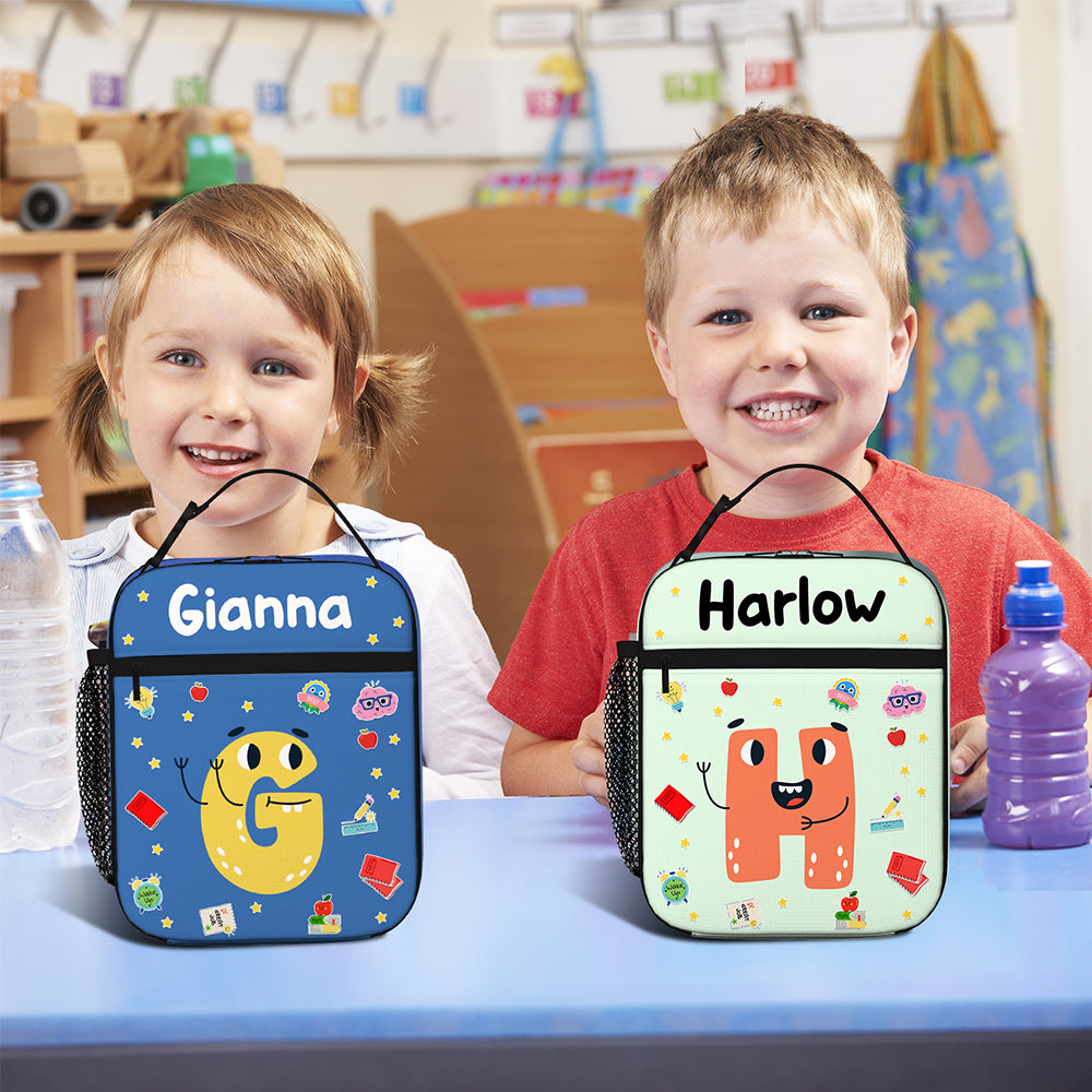 Bolsa isotérmica portátil personalizada con nombre y bolsillo de malla de dibujos animados Regalo de cumpleaños de vuelta al cole picnic para niños niñas