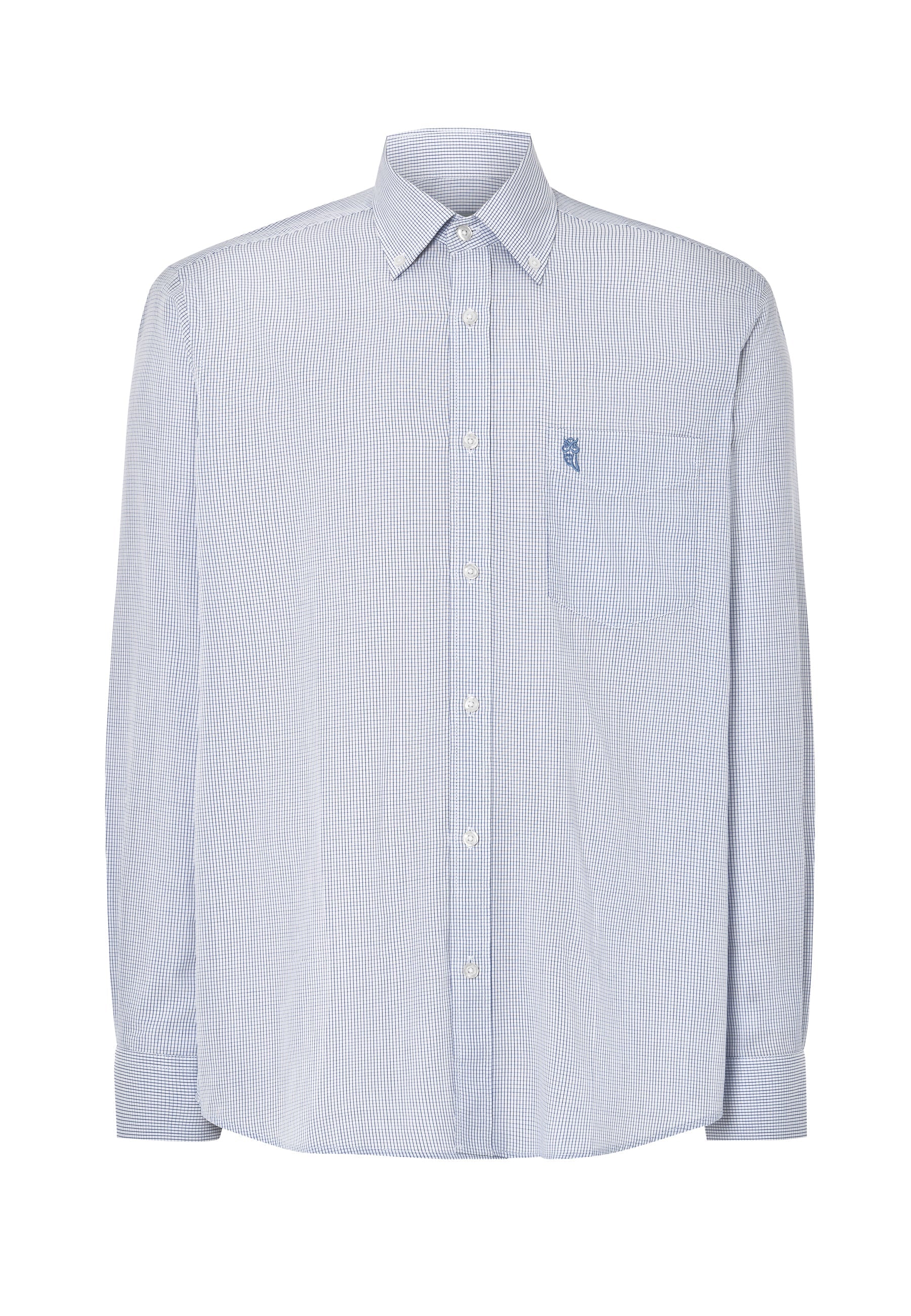 Camisa Hombre Manga Larga Popelín Cuadros con Bolsillo Easy Iron Extrasuave - Azul 0305_39