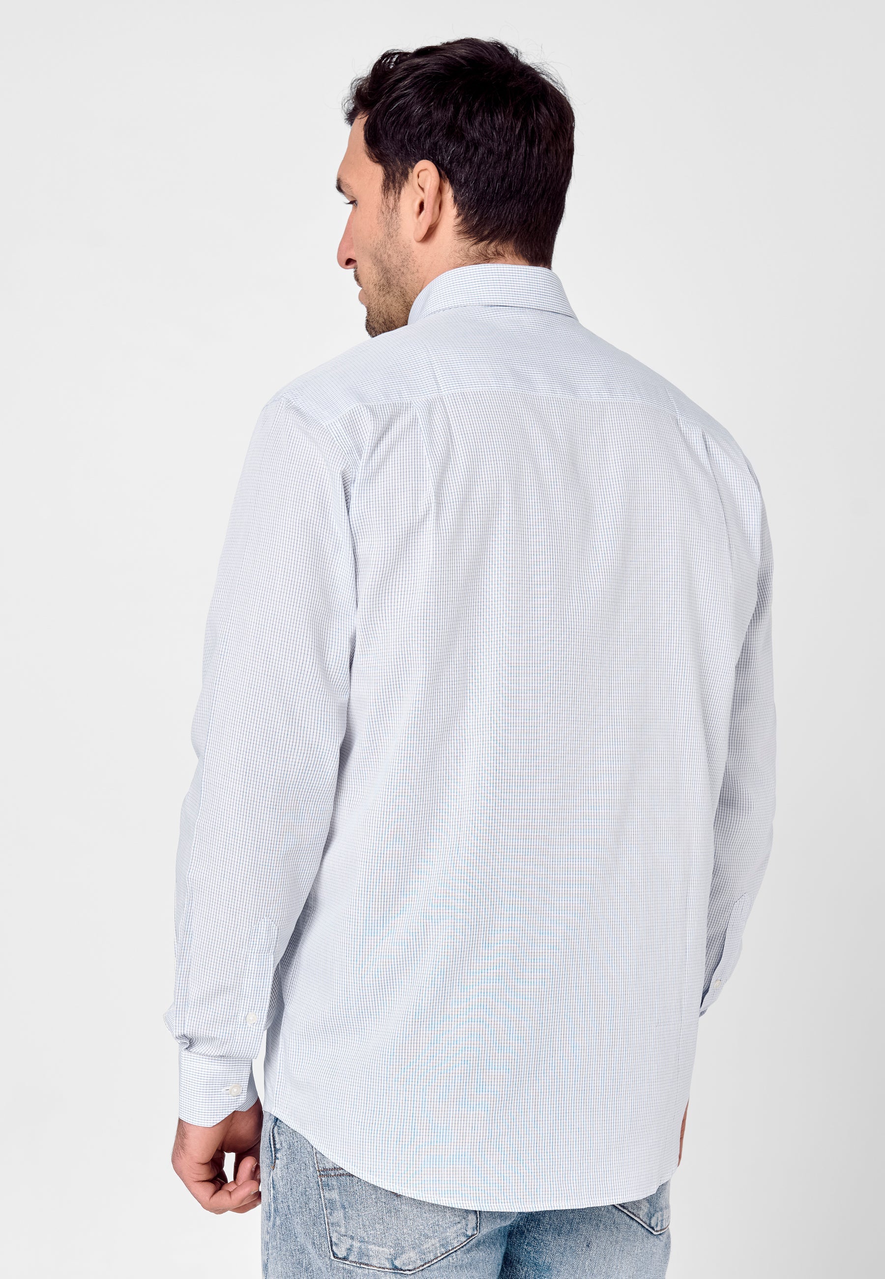 Camisa Hombre Manga Larga Popelín Cuadros con Bolsillo Easy Iron Extrasuave - Azul 0305_39