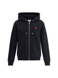AMI Paris Logo-Embroidered Cotton Hoodie — Black