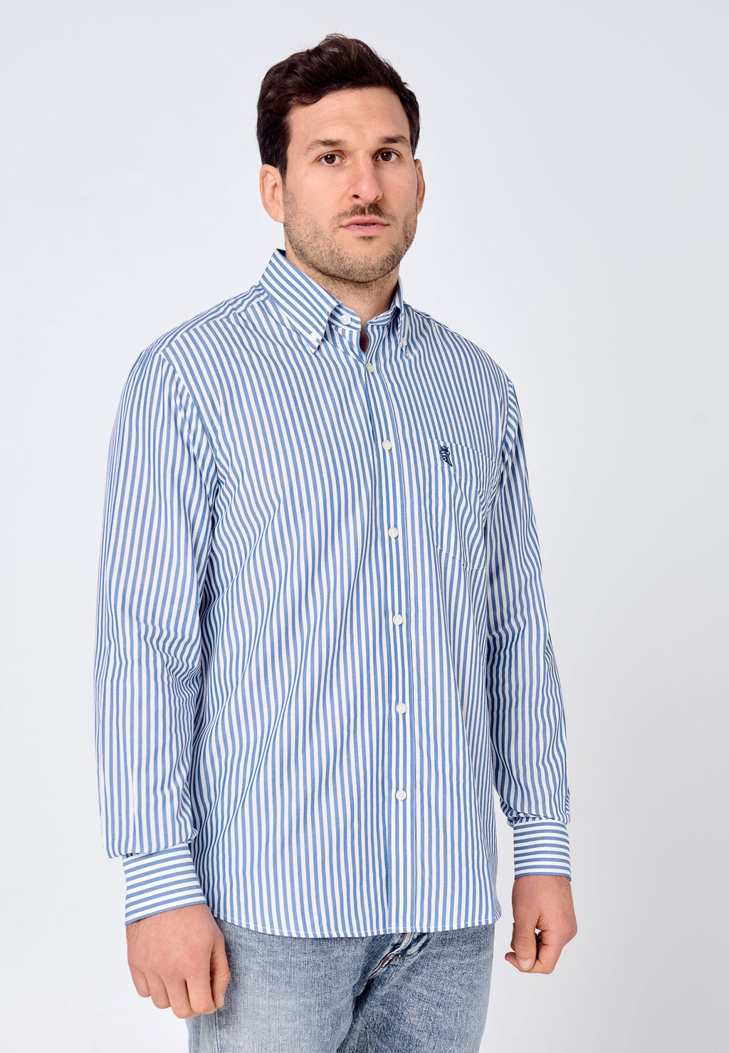 Camisa Hombre Manga Larga Popelín Rayas con Bolsillo Easy Iron Extrasuave - Azul 0306_39