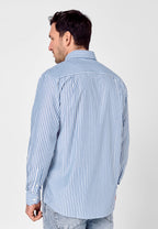 Camisa Hombre Manga Larga Popelín Rayas con Bolsillo Easy Iron Extrasuave - Azul 0306_39
