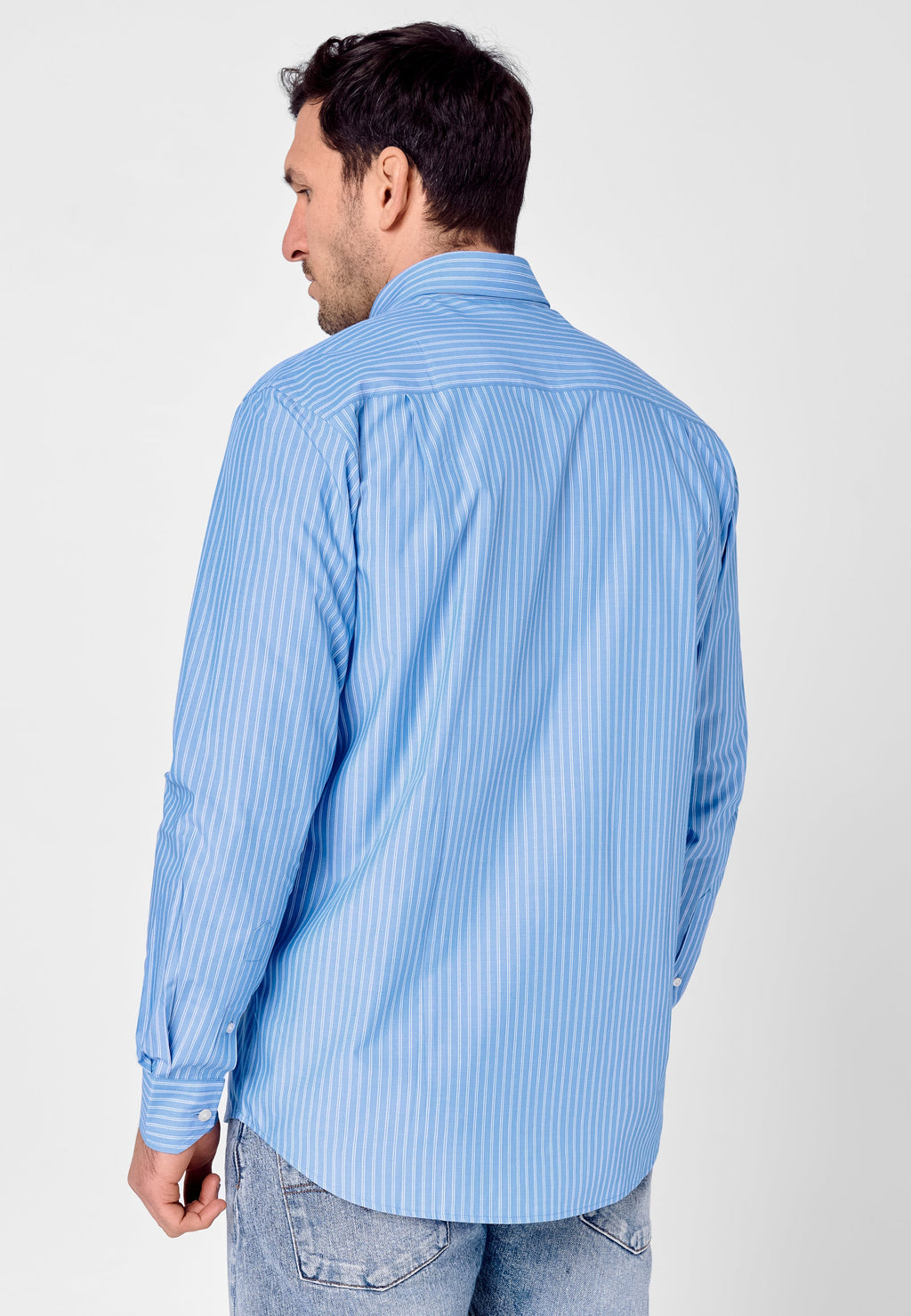 Camisa Hombre Manga Larga Popelín Rayas con Bolsillo Easy Iron Extrasuave - Azul 0307_33