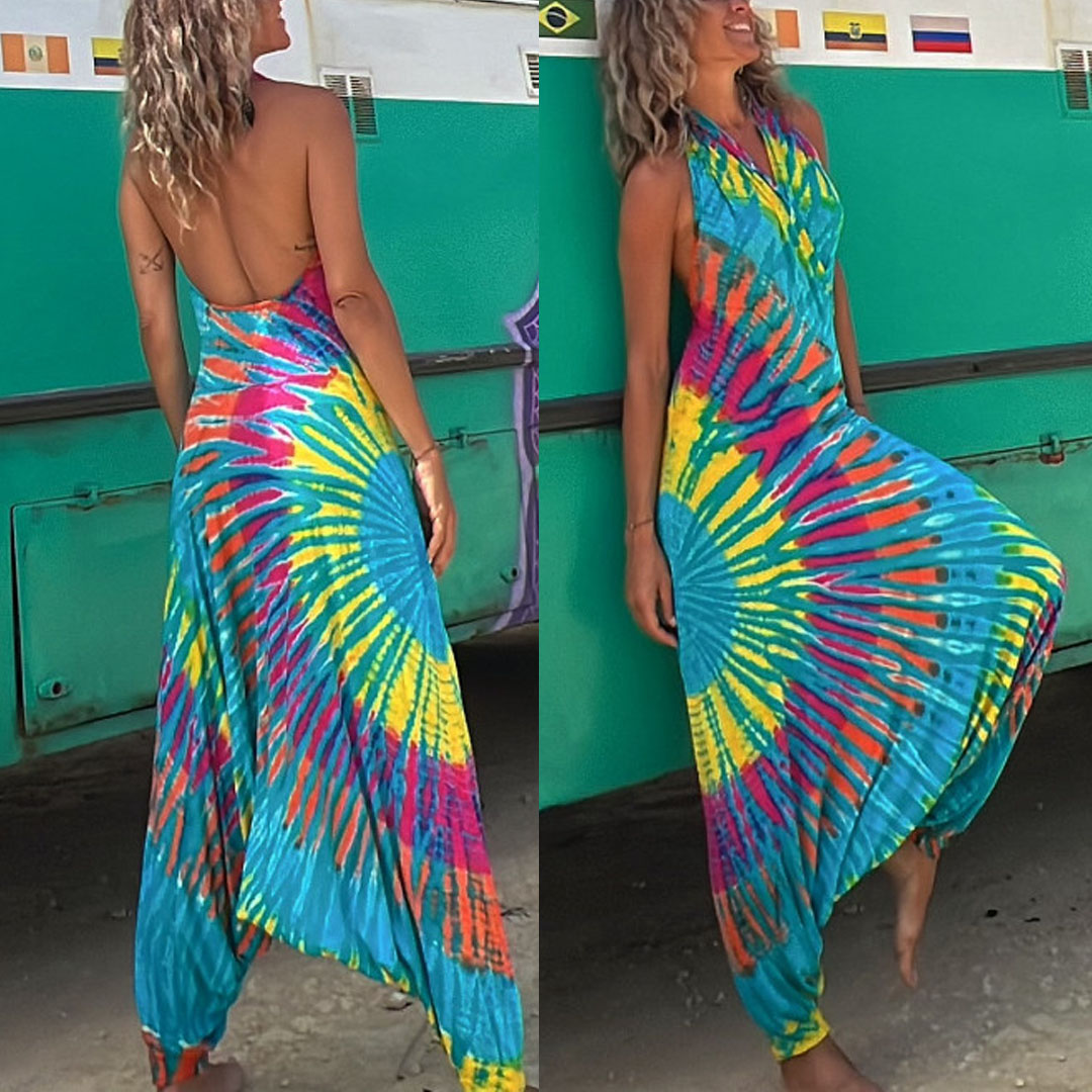 Halter Sleeveless Hippie Tie  Dye Jumpsuit