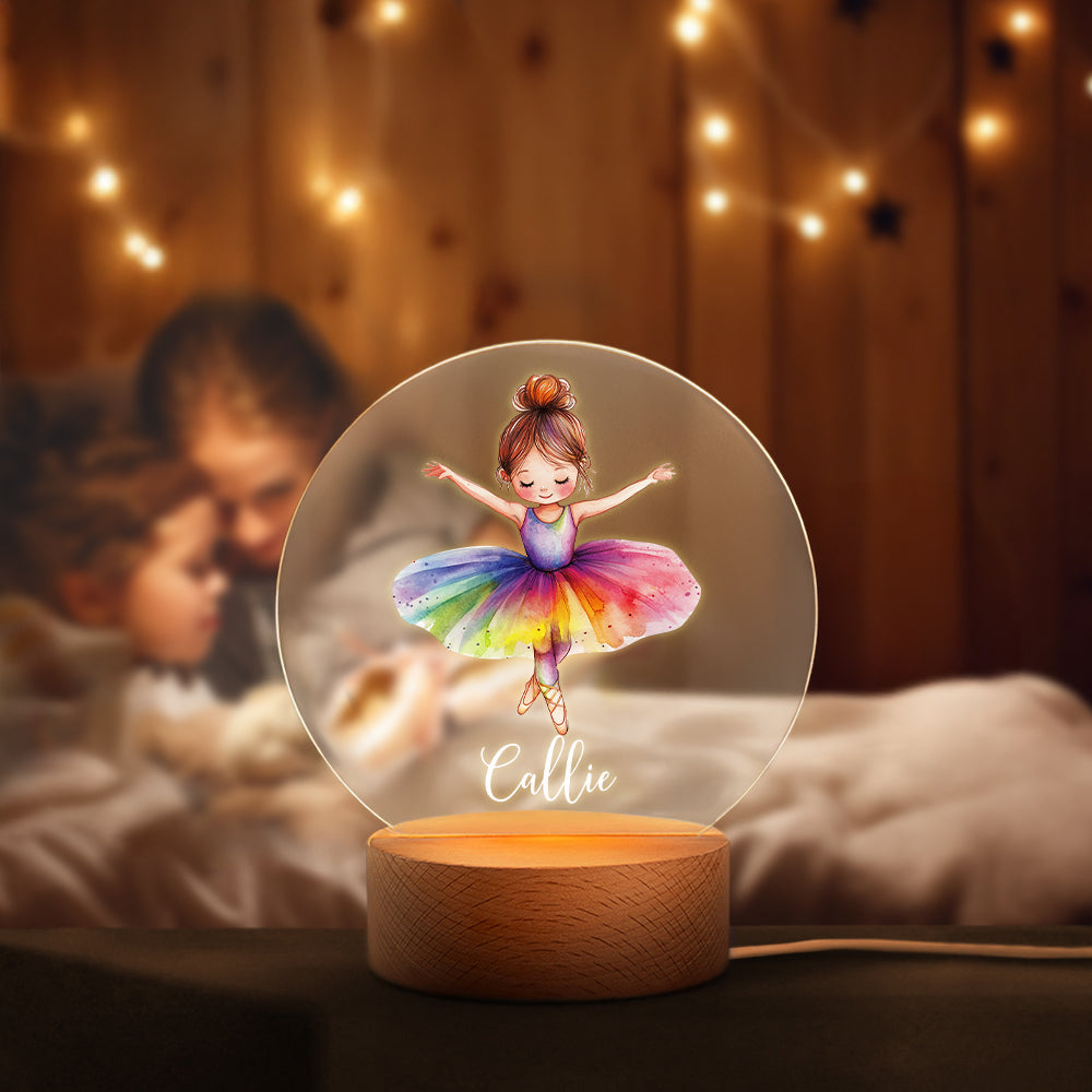 Lámpara de noche LED acrílica personalizada con nombre y base de madera para niñas bailarinas Regalo de cumpleaños para amantes del ballet