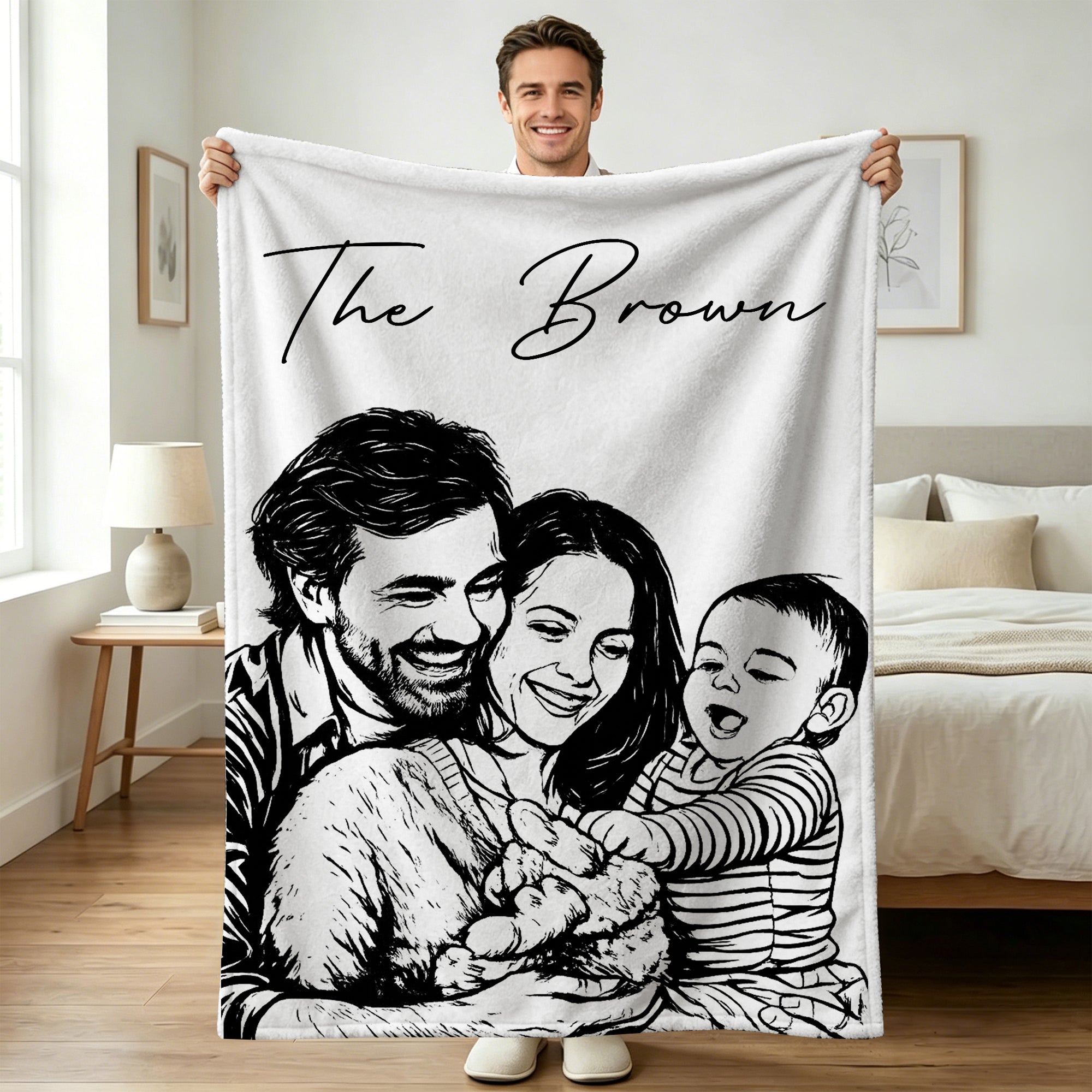 Foto de familia personalizada Manta suave con texto Decoración del hogar Día del padre Cumpleaños Regalo para papá Familia