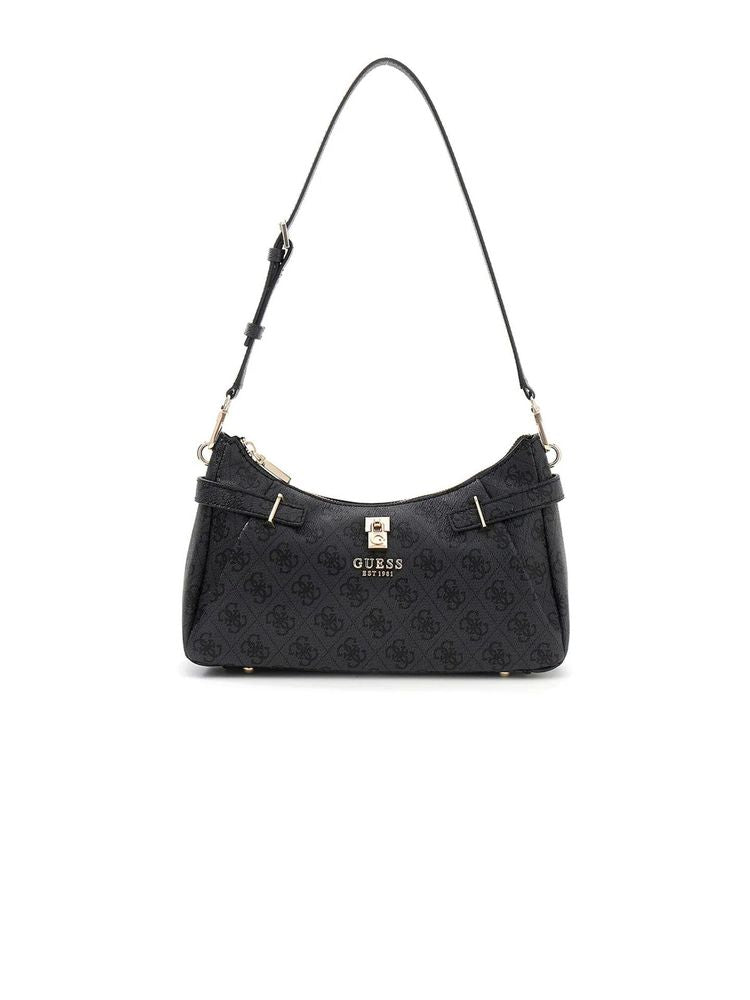 Guess Logo Jacquard Shoulder Bag — Black