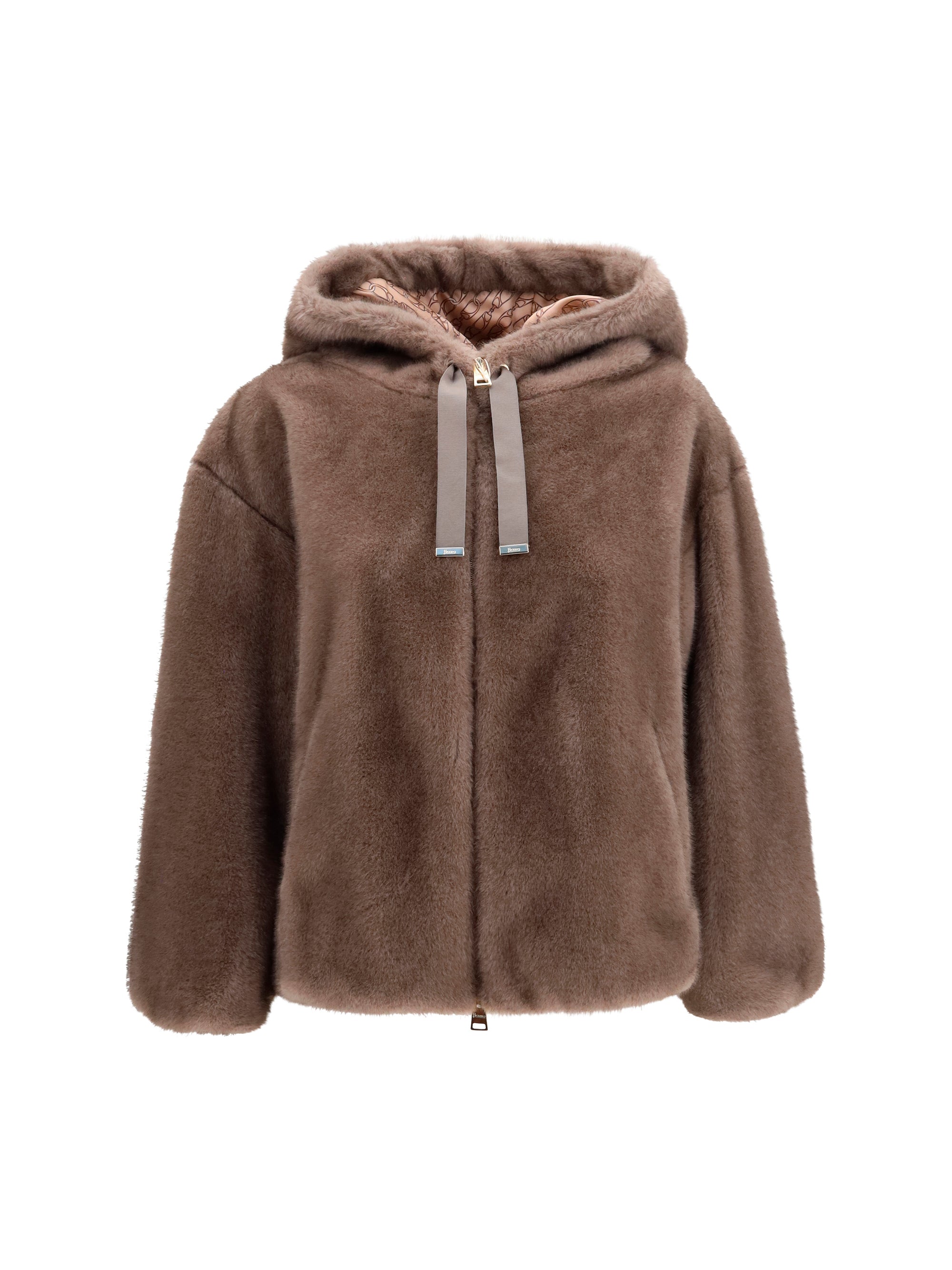 Herno Eco-Fur Hooded Jacket — Brown
