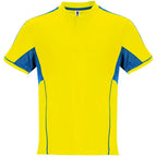 Conjunto deportivo unisex con combinación de tres tejidos, camiseta con cuello mao y apertura mediante broche de presión, interior de la manga en