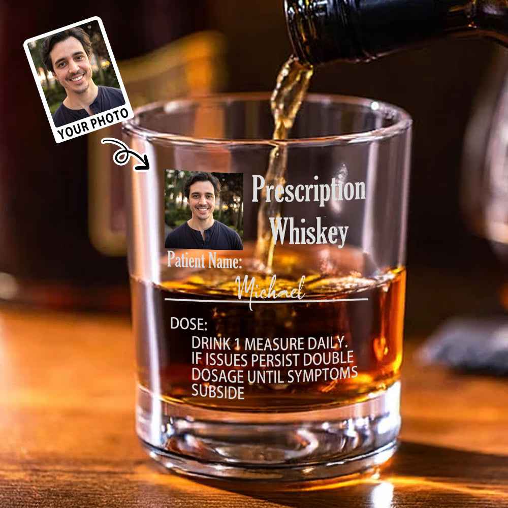 Vaso de Whisky de 10 oz Personalizado con Foto de Prescripción Divertido con Nombre y Nombre de Alcohol Cumpleaños Día del Padre Regalo para Papá Abuelo Amantes del Whisky