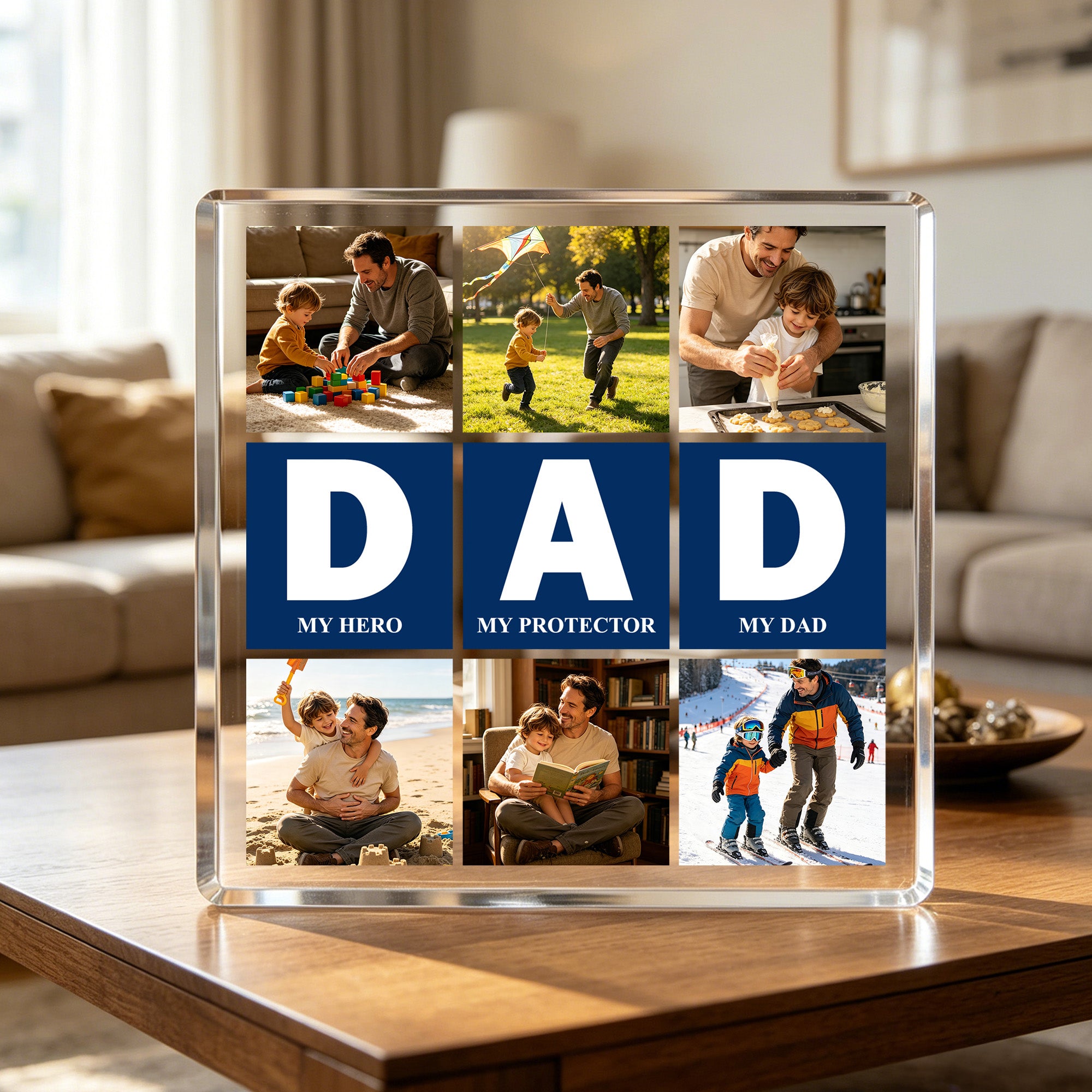 Placa acrílica cuadrada personalizada con 9 fotos de papá para el Día del Padre Regalo de cumpleaños para el padre