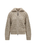 Brunello Cucinelli Mohair and Wool Blend Cable-Knit Cardigan — Beige