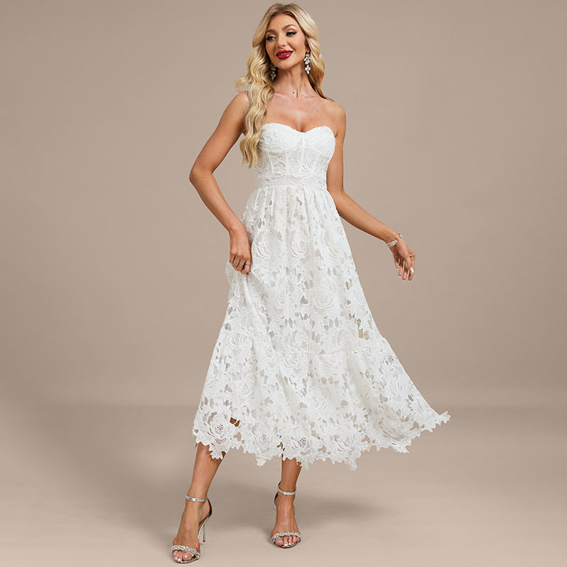 Bridal Wedding Dress White Strapless Short Sweetheart A-line Lace